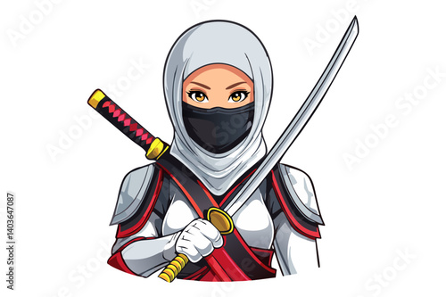 Portrait women warrior ninja - assassin - with a black mask on his face covering his face