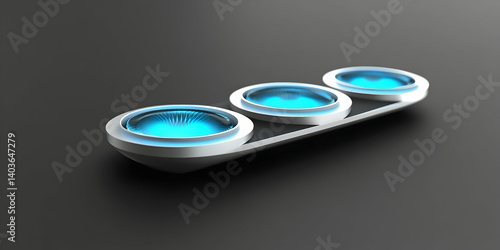 Triple Round Glowing Elements on Black Background Featuring Futuristic Design And Modern Style