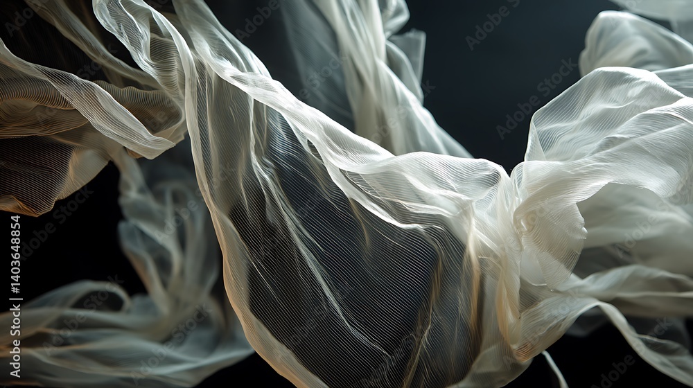 Fabric Flowing with a Transparent Texture on Dark Background Fabric Flowing with a Transparent Texture on Dark Background