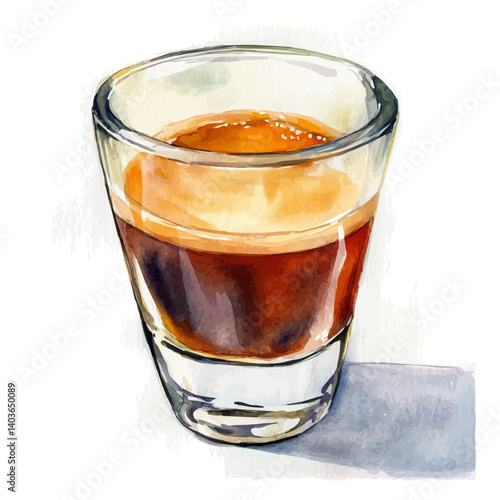 Hot Espresso Shot, watercolor vector, isolated on a white background.