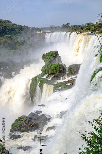 Iguazu waterfalls in overcast weather. High quality photo