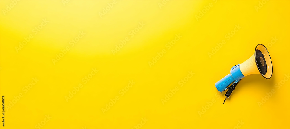 Vibrant Yellow Background with Sleek Blue and Yellow Megaphone Communication Icon