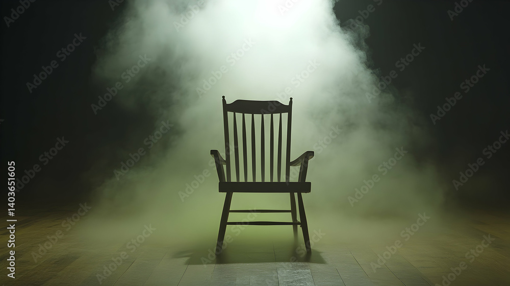 Vintage Pixelated Wooden Chair Surrounded by Smoke in a Dark Room Representing Reboot Concept