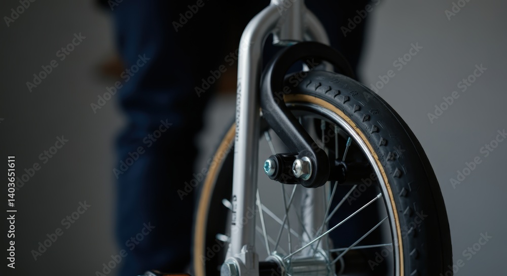 Close-up of bicycle wheel and fork with focused details Close-up of bicycle wheel and fork with focused details