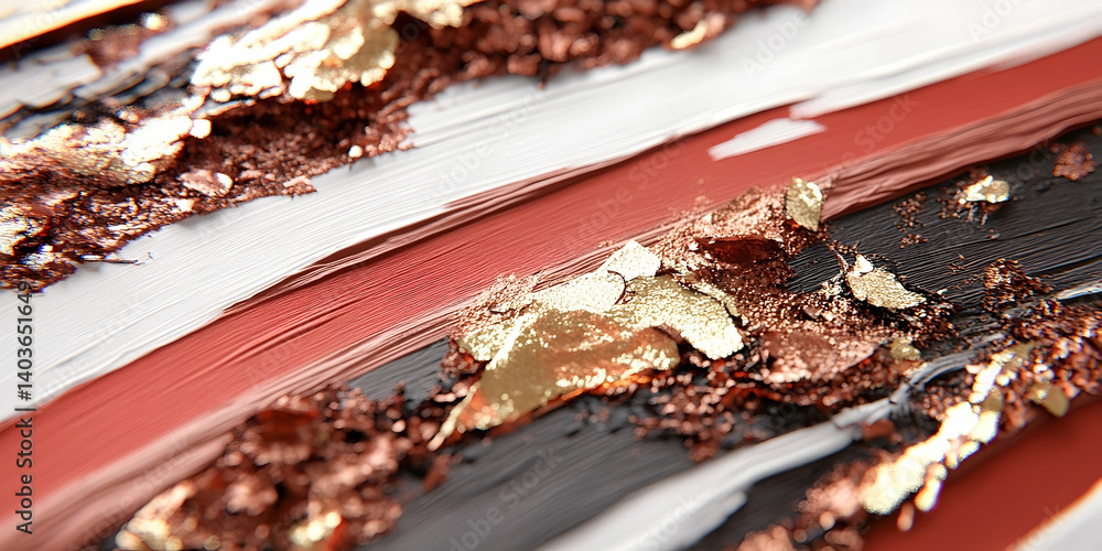 Viscous Oils Abstract Art Paint Strokes Featuring Gold and Earth Tones on White Canvas Art Design
