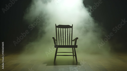 Vintage Pixelated Wooden Chair Surrounded by Smoke in a Dark Room Representing Reboot Concept