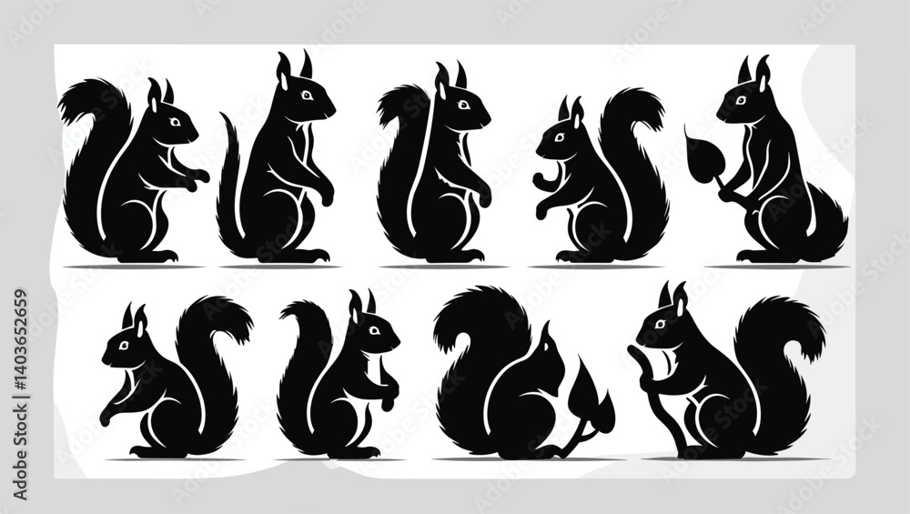 Squirrel Silhouette Vector Set Various Poses For Design Elements Nature Wildlife Animals Black And White Graphic Illustration Squirrel Silhouette Vector Set Various Poses For Design Elements Nature Wildlife Animals Black And White Graphic Illustration