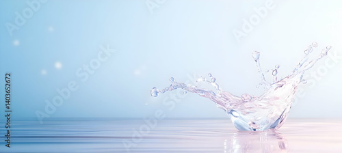Obraz na płótnie Water Splash on Light Blue Surface Creating Abstract Patterns and Reflections in a Bright Studio Setting w salonie
