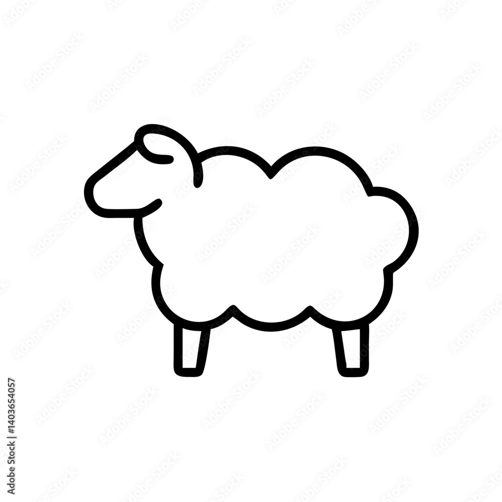 A peaceful fluffy sheep resting in a quiet pasture, a simple bold line art icon. A peaceful fluffy sheep resting in a quiet pasture, a simple bold line art icon.