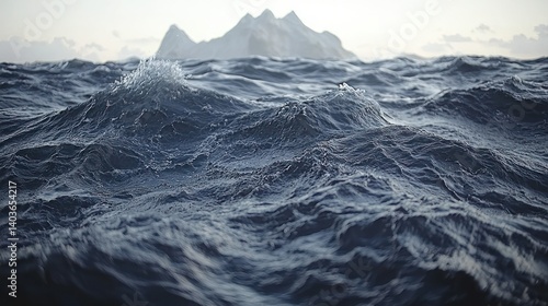 Wallpaper Mural Ocean Waves Crashing Against Distant Mountains: A Serene Seascape Torontodigital.ca