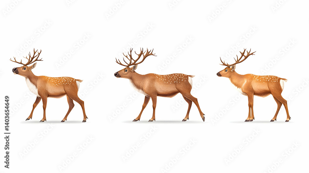 Obraz premium Three Spotted Deer Side Profile Pixel Art Illustration