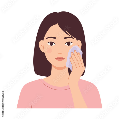 Woman gently cleansing her face with a soft cloth in a skincare routine