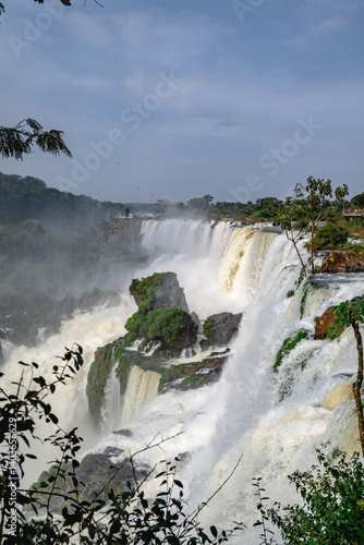Iguazu waterfalls in overcast weather. High quality photo