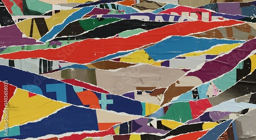 Abstract Paper Collage with Ripped Edges and Colorful Layers