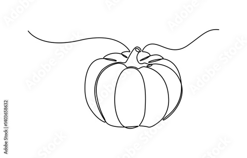 Continuous one line drawing of pumpkin fruit. Fresh pumpkin in single line draw illustration.