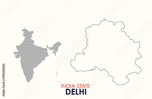 Map of Delhi, Map of Delhi with Indian Map, Delhi state of  India Vector Illustration.
