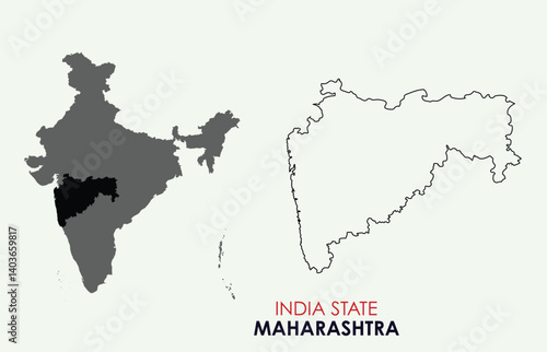 Map of Maharashtra, Map of Maharashtra with Indian Map, Maharashtra state of  India Vector Illustration.
