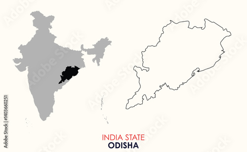 Obraz na plátně Map of Odisha, Map of Odisha with Indian Map, Odisha state of  India Vector Illustration