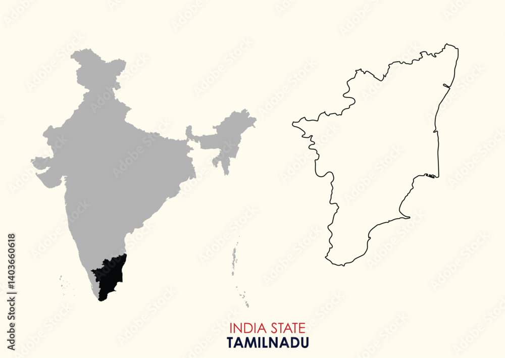 Map of Tamil Nadu, Map of Tamil Nadu with Indian Map, Tamil Nadu state of India Vector Illustration.
Map of Tamil Nadu, Map of Tamil Nadu with Indian Map, Tamil Nadu state of India Vector Illustration.