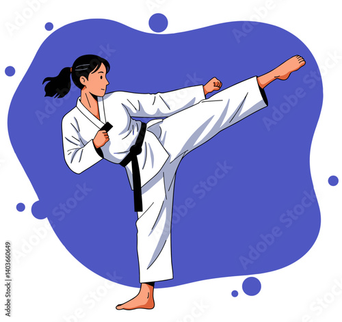 Female karate player cartoon minimalist illustration