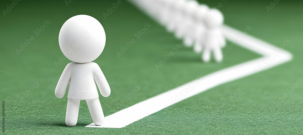 3d Person Crossing The Road On Green Traffic Line Guiding A Row Of People