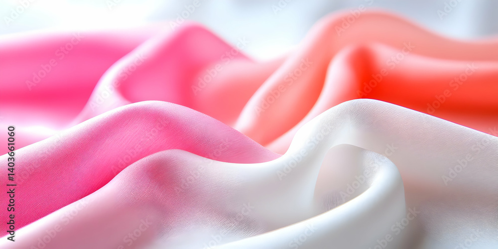 Abstract Background of Smooth Pink and White Satin Fabric with Gentle Waves and Soft Texture