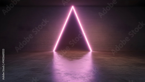 Obraz na płótnie Abstract Background Featuring Layered Neon Triangle with Glowing Effects on a Dark Textured Surface w salonie