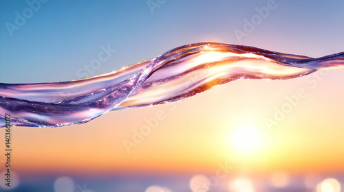 Obraz na płótnie Abstract 3D Wave with Sunset Sky Background in Motion and Liquid Energy w salonie