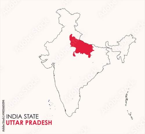 Map of Uttar Pradesh, Map of Uttar Pradesh with Indian Map, Uttar Pradesh state of  India Vector Illustration.
