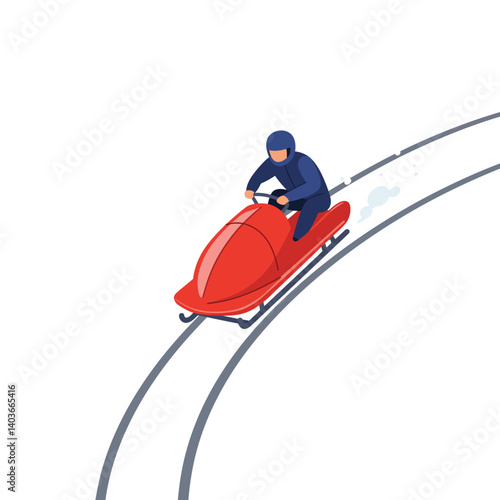 Dynamic bobsled racer navigating a curve in minimal vector illustration