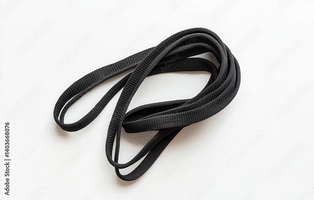 Black elastic cord. A coiled black elastic cord, likely for exercise or crafts Black elastic cord. A coiled black elastic cord, likely for exercise or crafts