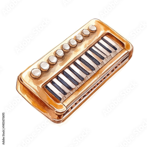 illustration of Harmonica With A Brass Body, watercolor vector, isolated on a white background.