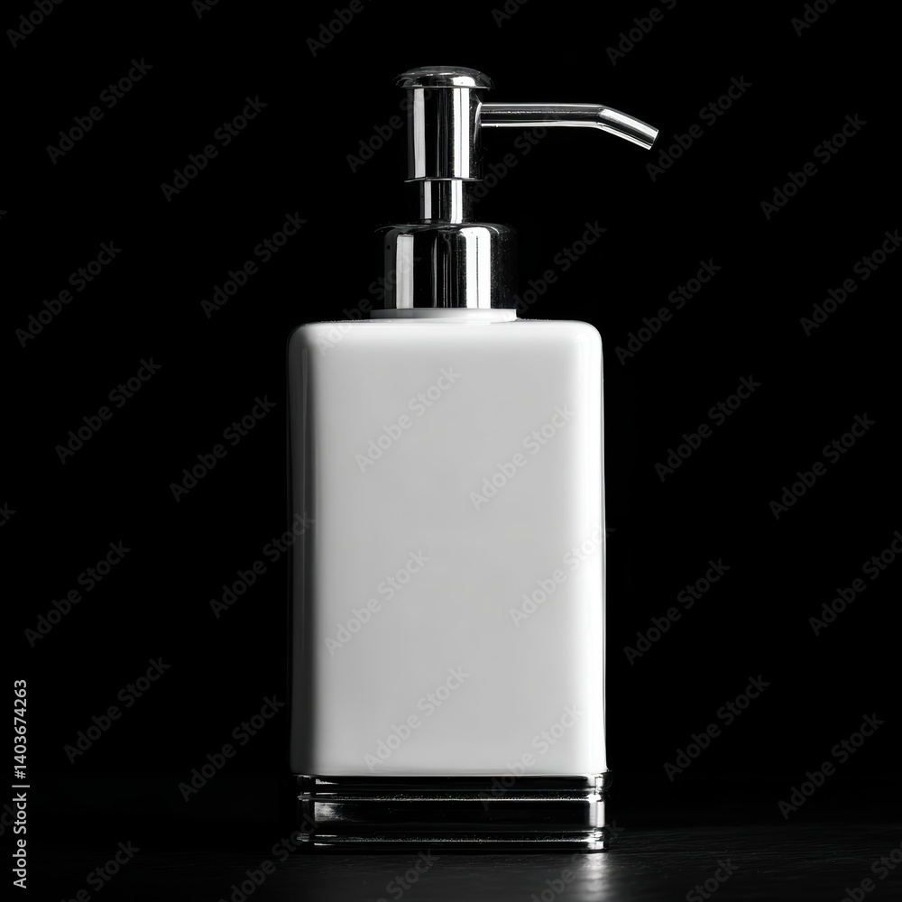 A sleek, modern soap dispenser with a minimalist design, perfect for any bathroom decor. Its clean lines and metallic accents create a sophisticated and elegant look A sleek, modern soap dispenser with a minimalist design, perfect for any bathroom decor. Its clean lines and metallic accents create a sophisticated and elegant look