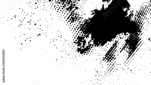 Wallpaper Mural Vector new style halftone dots modern grunge texture black grunge brush stroke white background. Black Ink splatter brush stroke on white halftone dots abstract background Torontodigital.ca