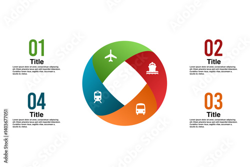 Infographic chart template modern style for presentation, start up project, business strategy, theory basic operation, logic analysis. 4 parts Venn diagram