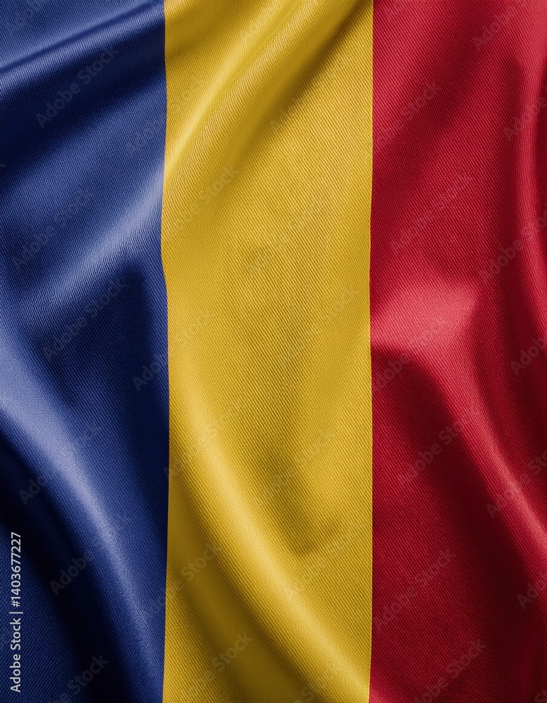 Vibrant romanian flag waving with blue, yellow, red stripes Vibrant romanian flag waving with blue, yellow, red stripes