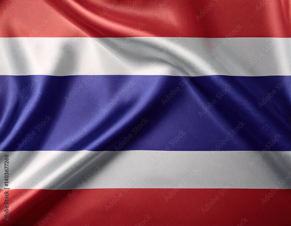 Close-up of thai national flag with textured fabric and vibrant colors Close-up of thai national flag with textured fabric and vibrant colors