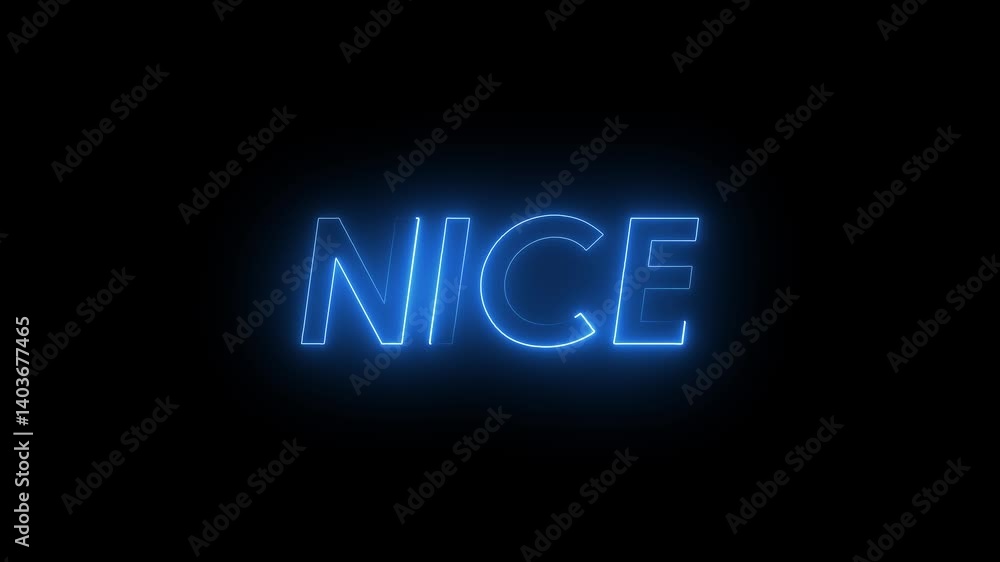 Nice neon text animation. Glowing neon sign Nice on black background. neon sign Nice icon. Nice neon text animation. Glowing neon sign Nice on black background. neon sign Nice icon.