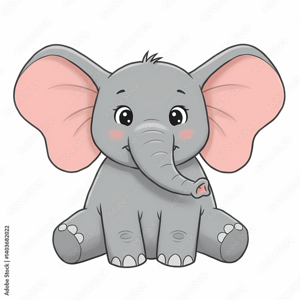 Naklejka premium Cute cartoon baby elephant sitting with big ears