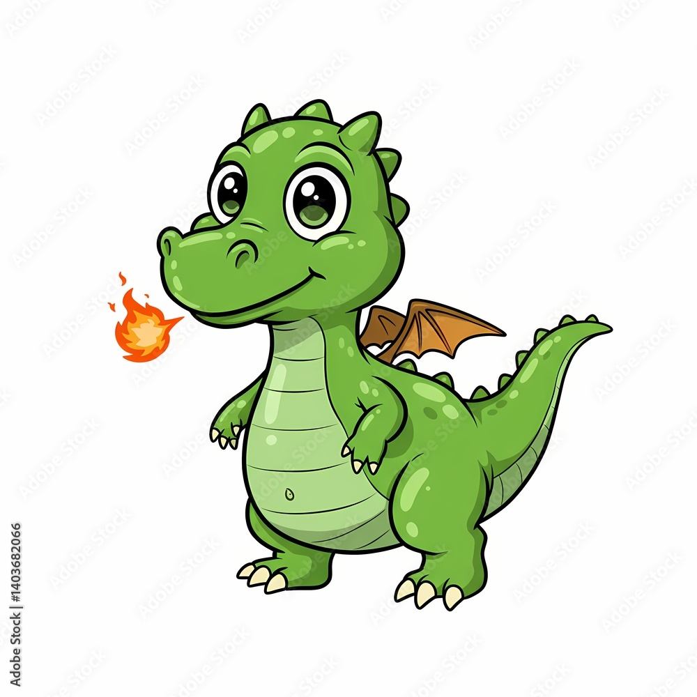 Fototapeta premium Friendly cartoon dragon breathing small flame