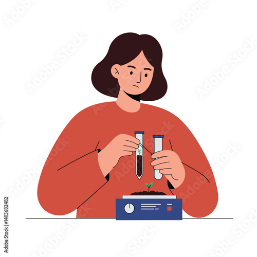 Scientist conducting experiments with test tubes in minimal vector art style vector illustration