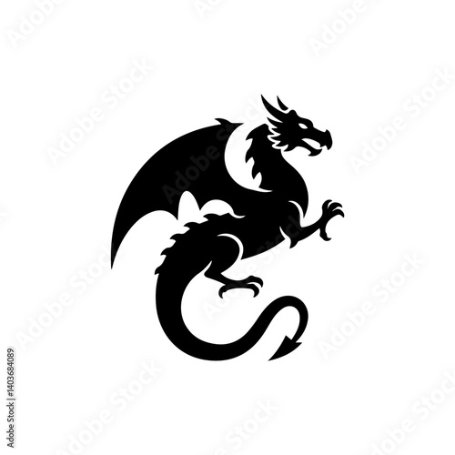 Dragon with Curled Tail Representing Fantasy Beasts