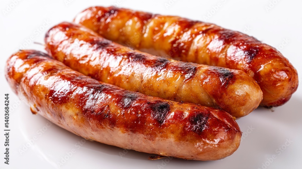 Grilled Sausages Cooked to Perfection Sitting on a White Surface Grilled Sausages Cooked to Perfection Sitting on a White Surface