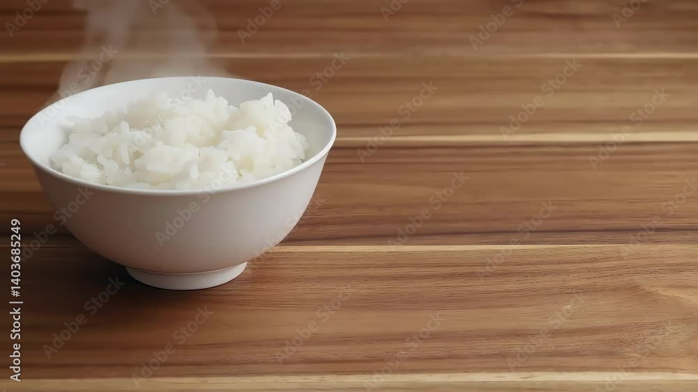 Steaming bowl of freshly cooked rice with warm cozy aroma Steaming bowl of freshly cooked rice with warm cozy aroma
