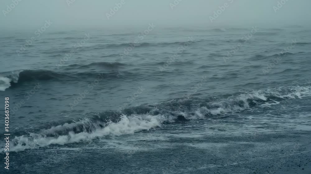 Deep Ocean Surface With Gentle Waves Moving Under Pale Gray Sky Deep Ocean Surface With Gentle Waves Moving Under Pale Gray Sky