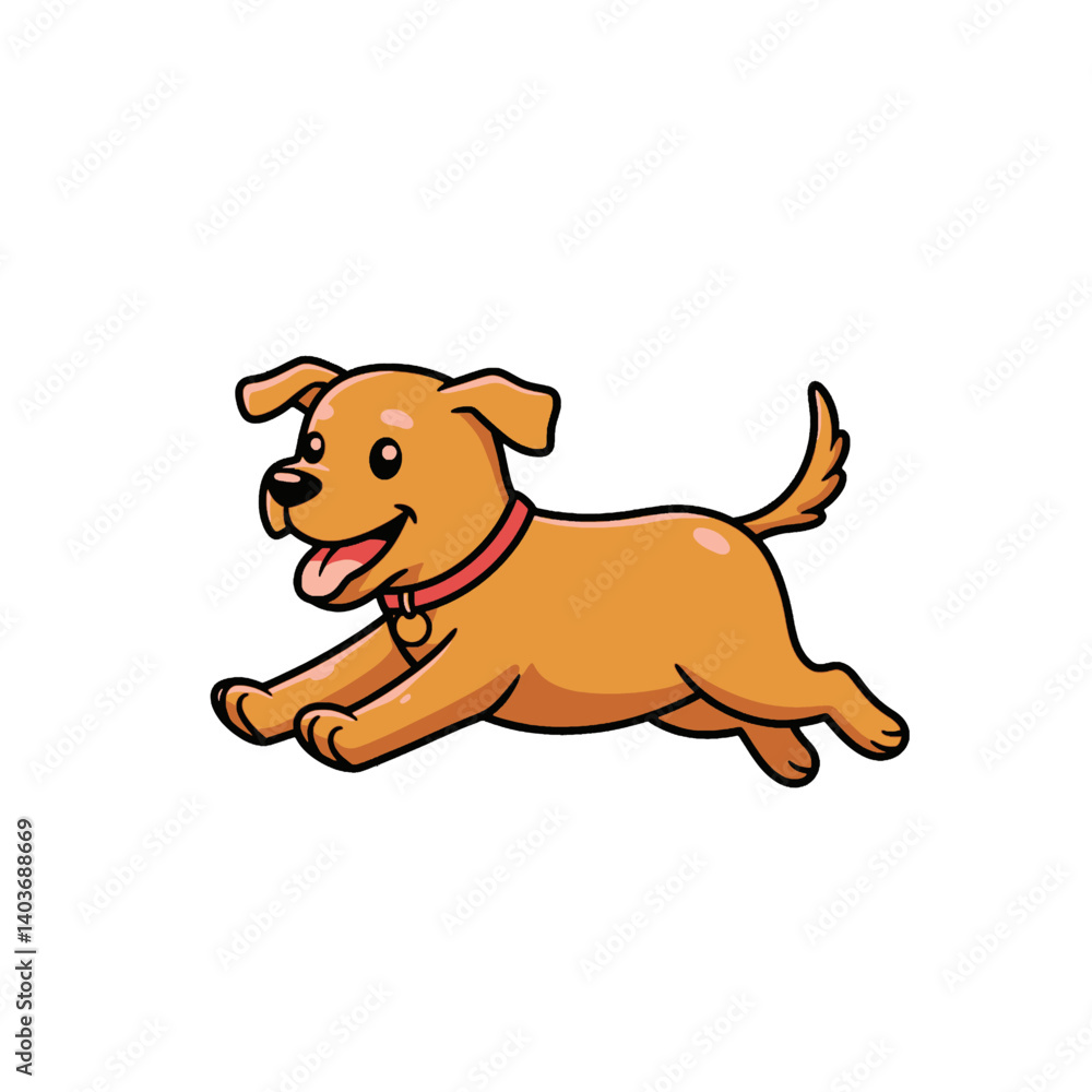 Obraz premium Cartoon of a happy golden puppy running and smiling