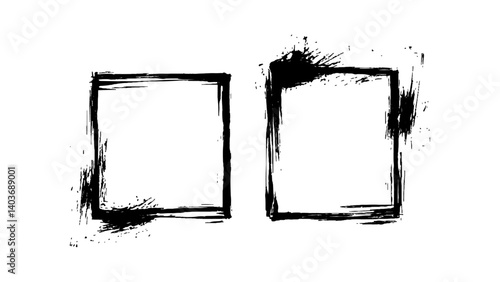 Black picture frame set, white transparent background Vactor frame set, brush paint ink stroke white transparent background.