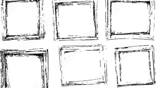 Black picture frame set, white transparent background Vactor frame set, brush paint ink stroke white transparent background.