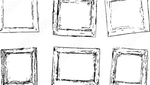 Black picture frame set, white transparent background Vactor frame set, brush paint ink stroke white transparent background.