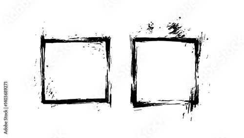 Black picture frame set, white transparent background Vactor frame set, brush paint ink stroke white transparent background.